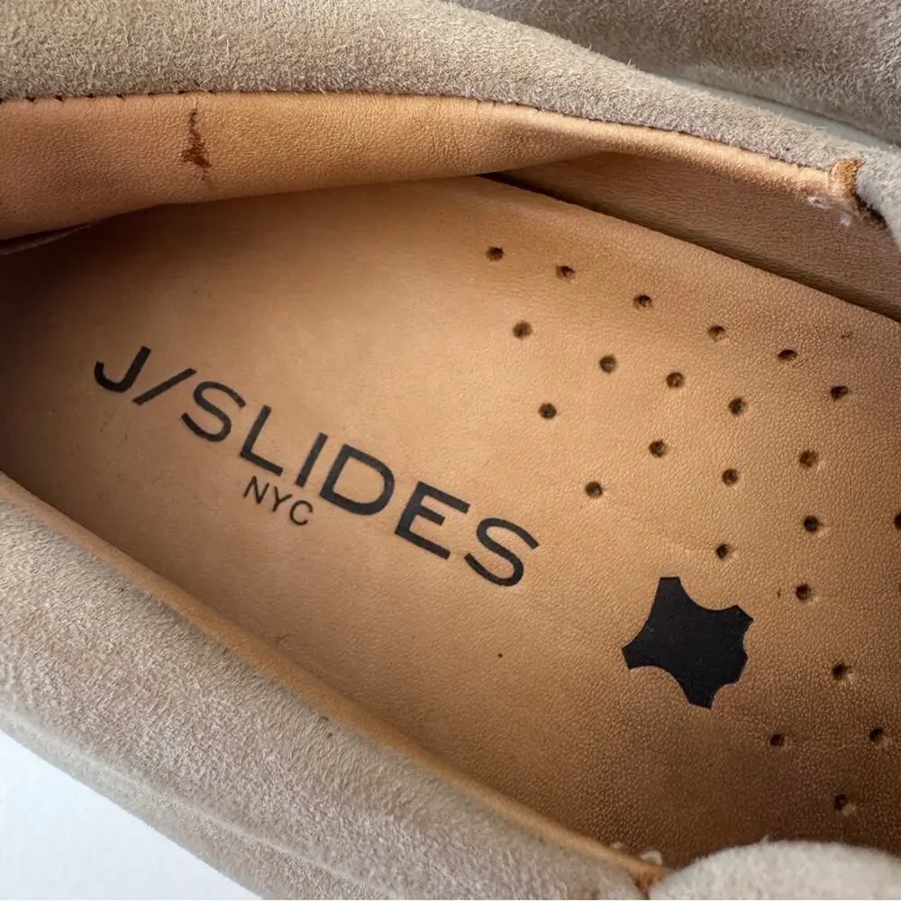 J Slides Tan Suede Leather Slip On Platform Flats Womens 7 Comfort Shoes Classic